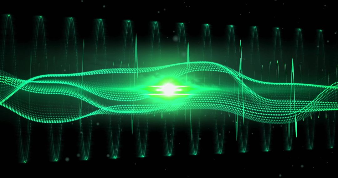 Futuristic Green Light Waves on Black Background