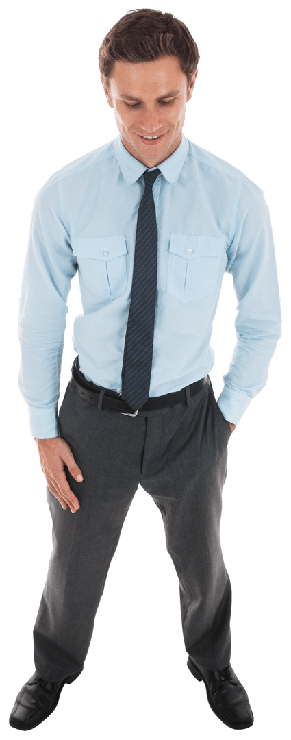 Happy Businessman Standing with Hands in Pockets Transparent Background