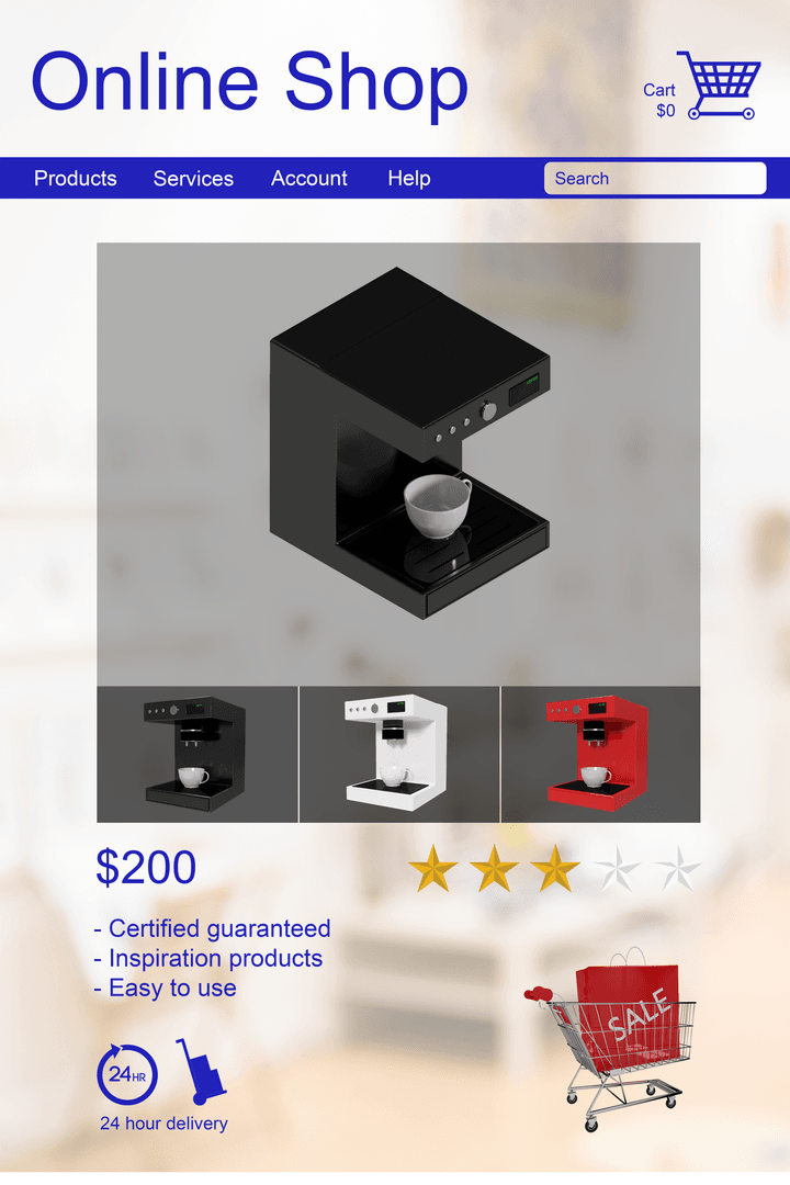 Transparent Online Coffee Machine Advertisement Banner