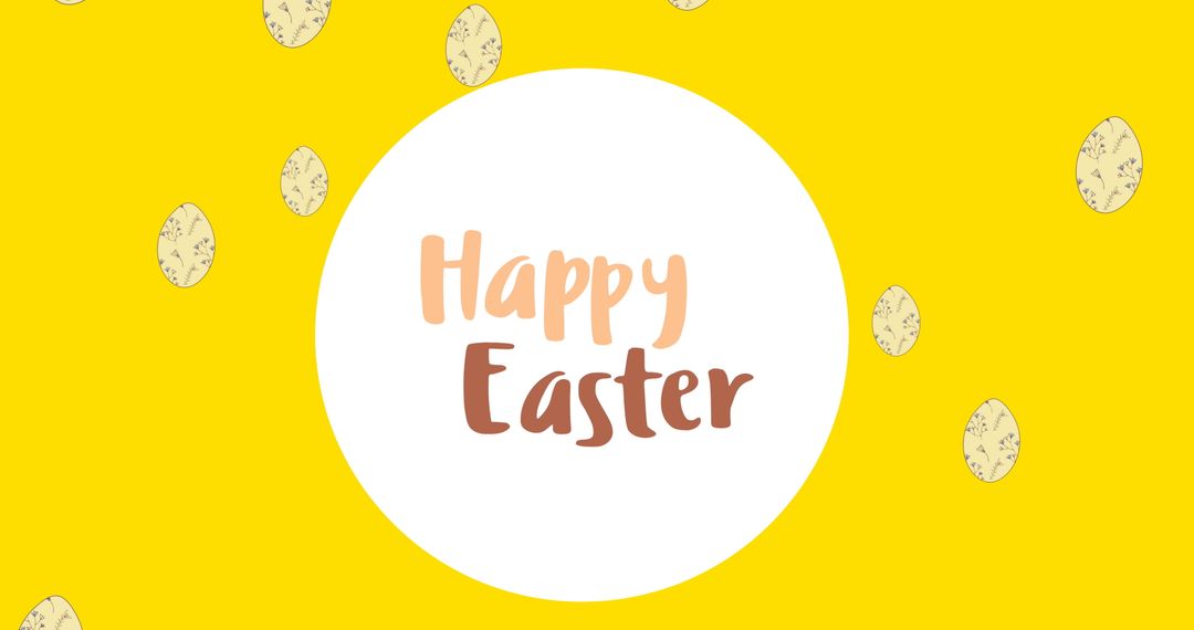 Festive Easter Greeting with Decorative Eggs on Vibrant Yellow Background