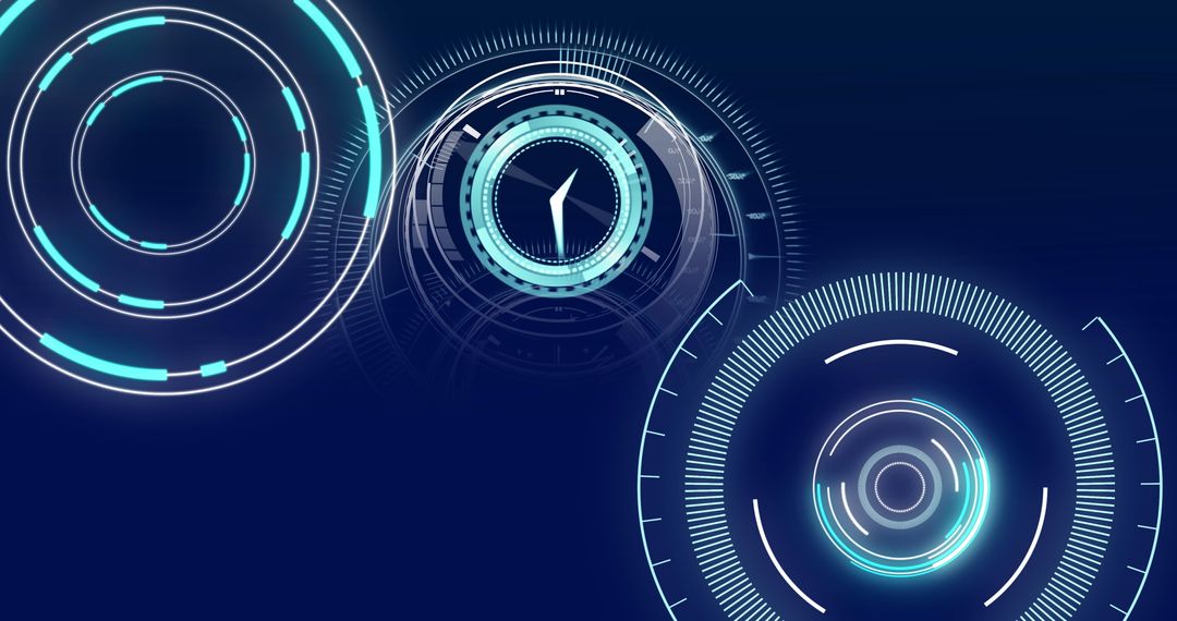 Futuristic Digital Interface with Sci-Fi Elements on Blue Background