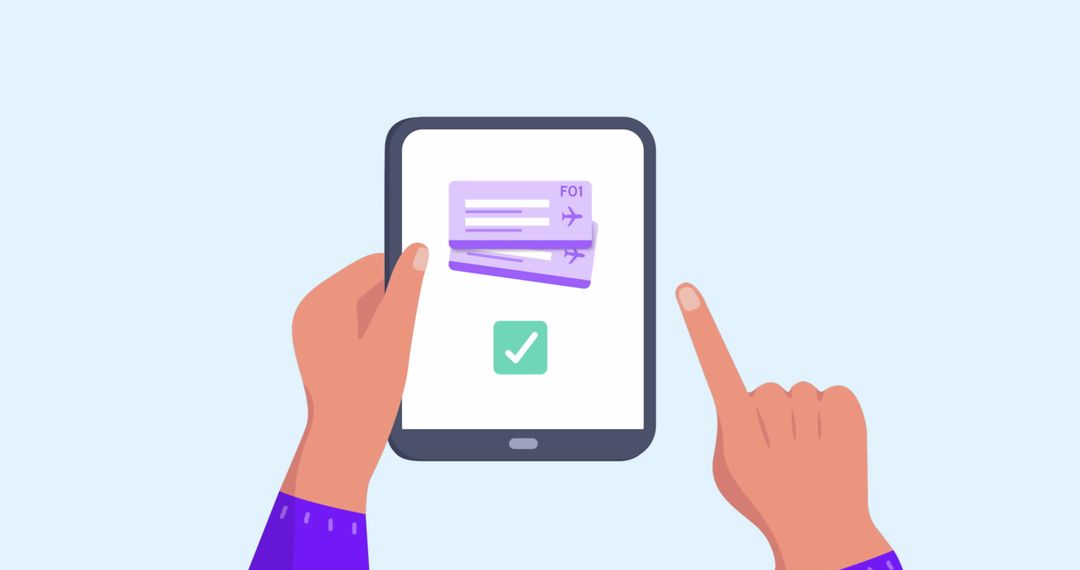 Hands Using Tablet with Travel Booking Icons