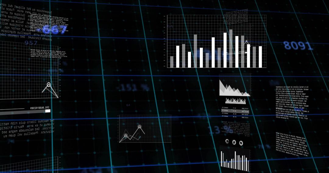 Futuristic Data Visualization Interface Showing Graphs and Analytics