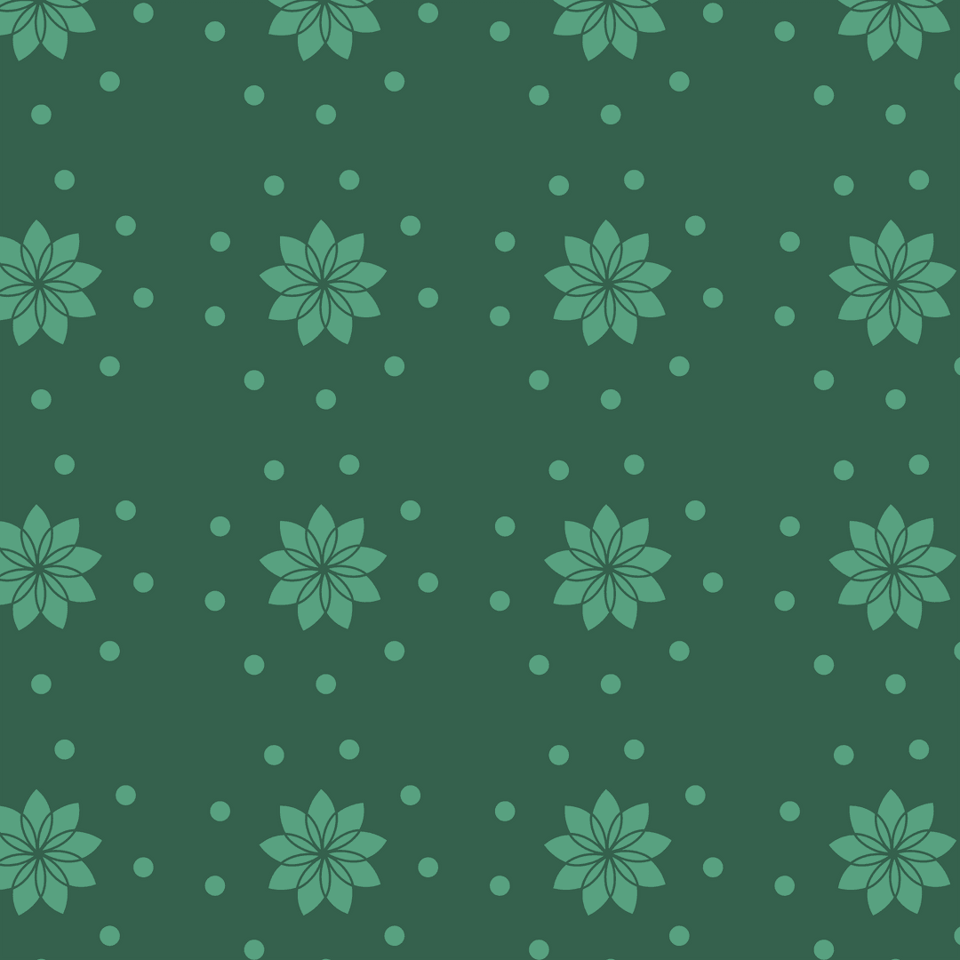 Seamless Green Floral Pattern with Polka Dots on Transparent Background