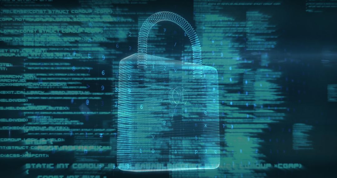 Cybersecurity Concept with Digital Padlock and Code Background