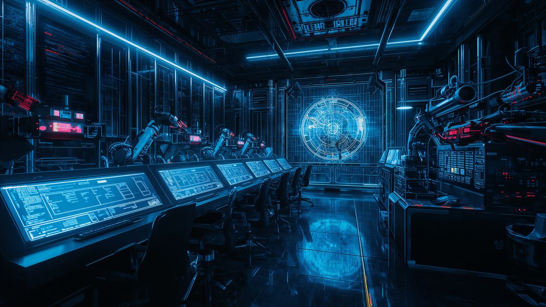 Futuristic Holographic Sphere in Spaceship Control Room