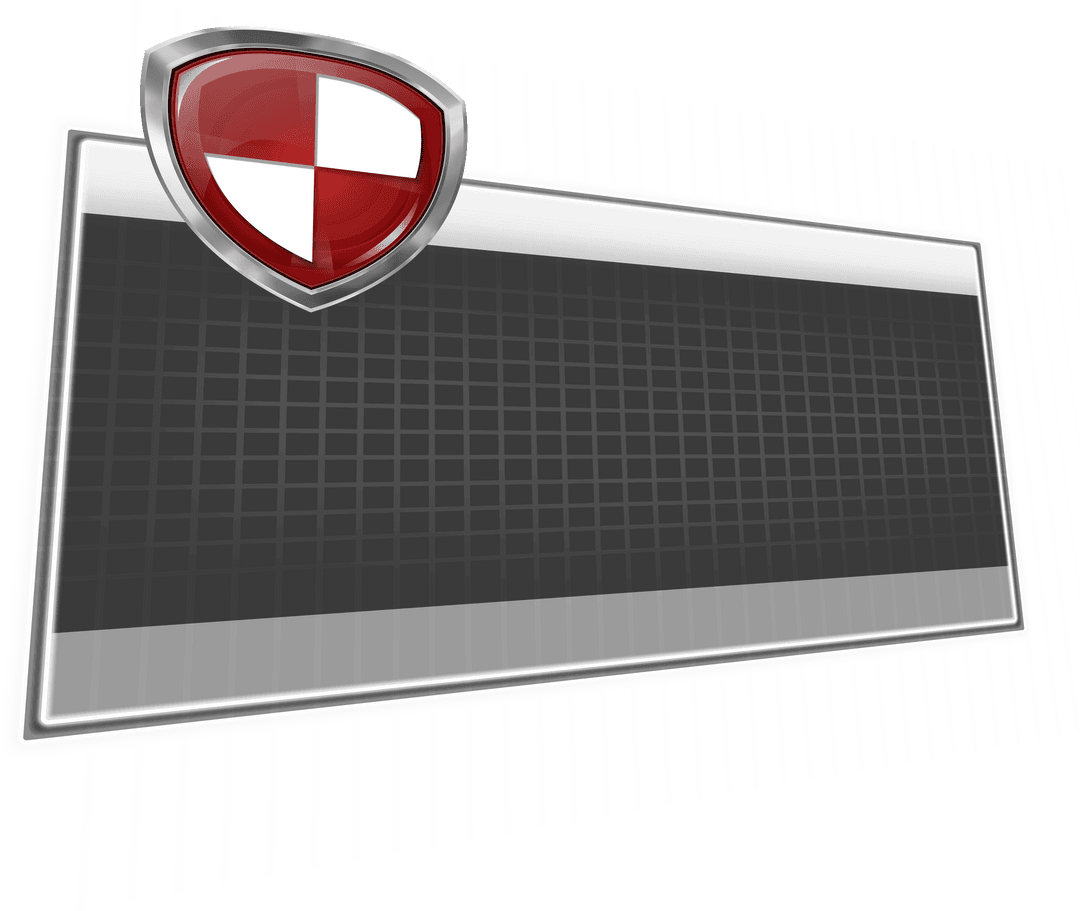 Digital Black Screen with White and Red Shield on Transparent Background