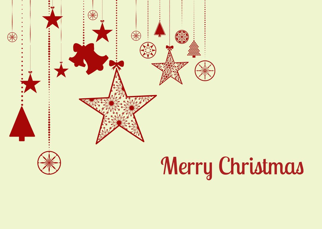 Red Hanging Ornaments on Festive Greeting Card