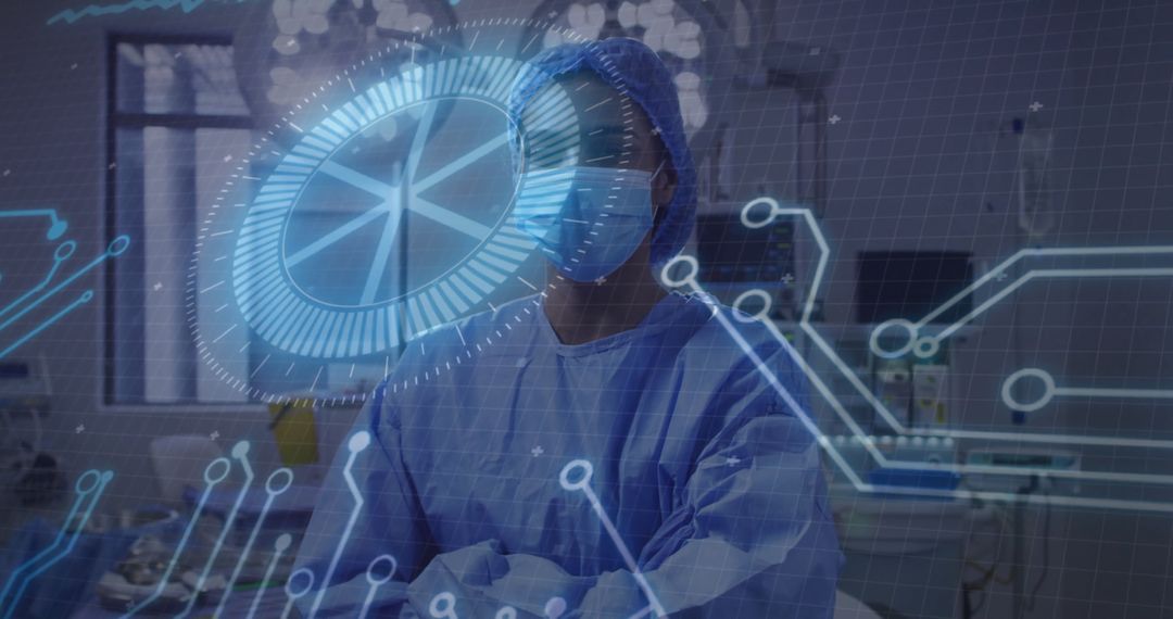 Surgeon Reviewing Holographic Medical Data in Modern Operating Room