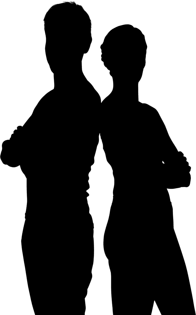 Couple Silhouette Standing Back to Back with Transparent Background