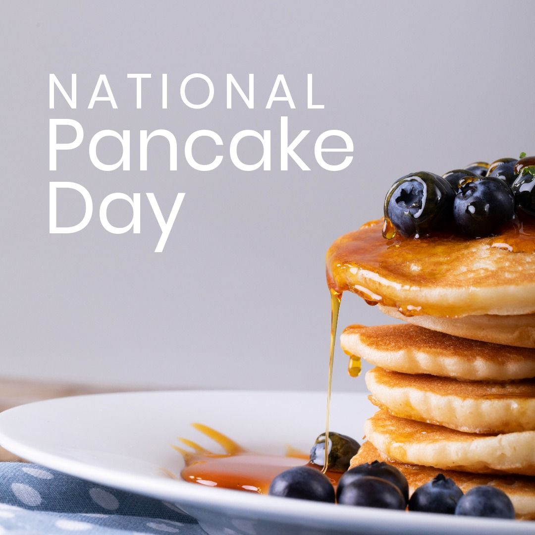 Celebrating National Pancake Day with Blueberry Syrup Drizzle - Download Free Stock Templates Pikwizard.com