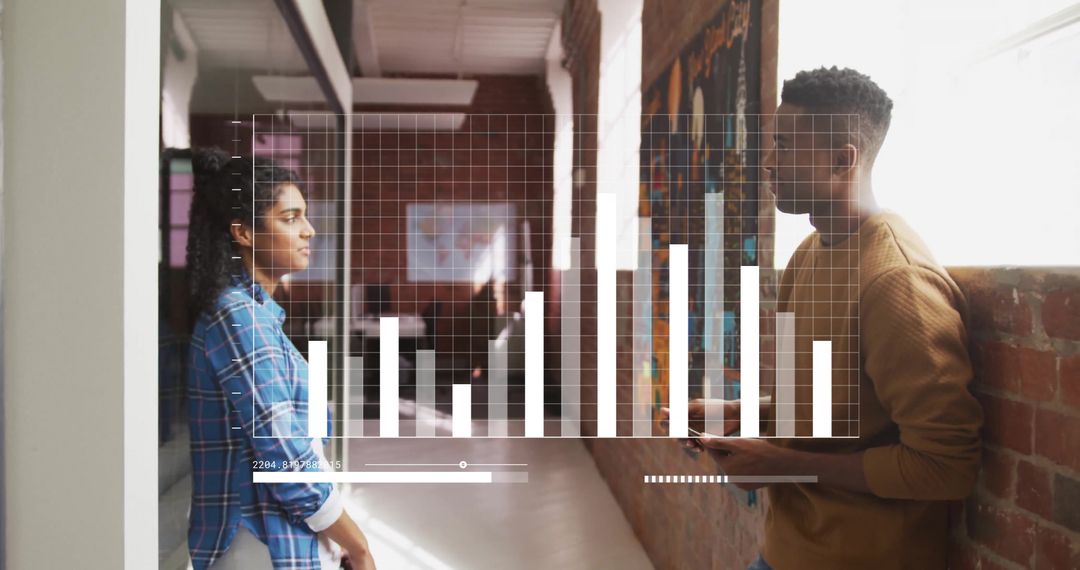 Colleagues Analyzing Data with Infographics Display