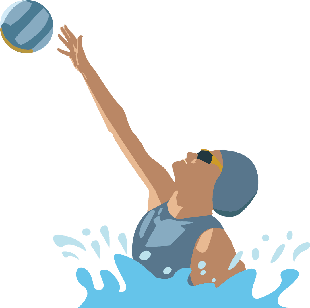 Dynamic Water Polo Player Reaching for Ball with Splashes Transparent