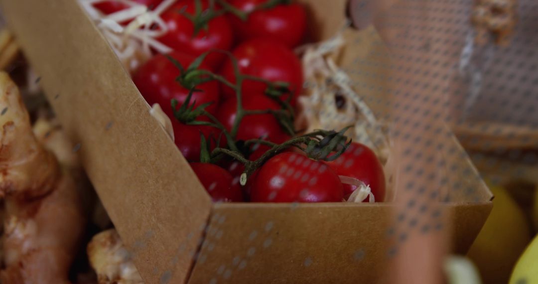 Organic Cherry Tomatoes on Vine in Rustic Packaging