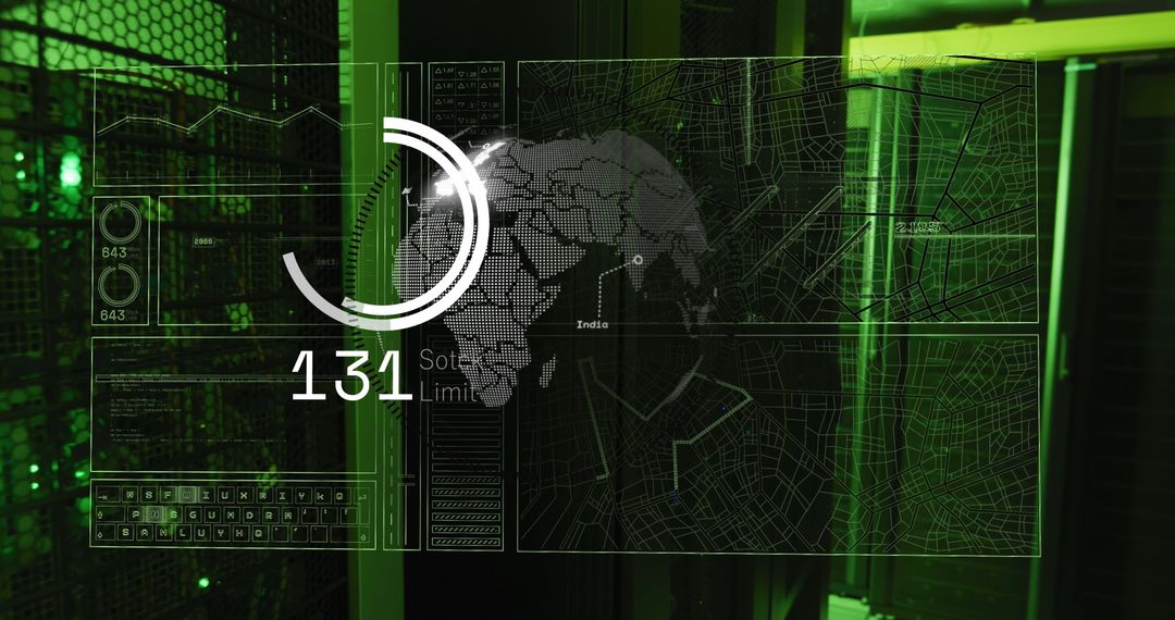 Futuristic Digital Interface Overlay on Global Server