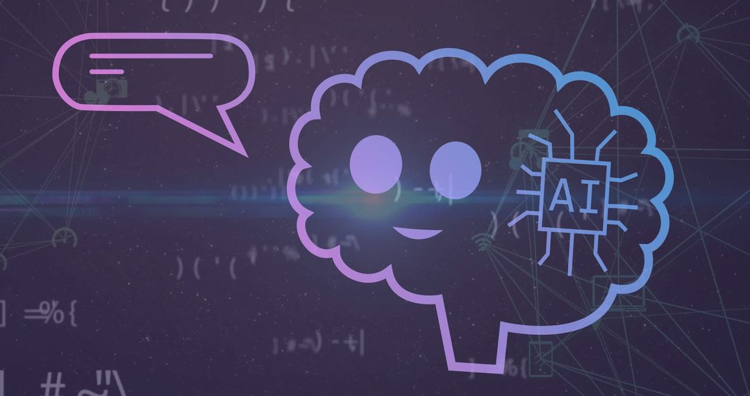 AI Brain with Speech Bubble on Futuristic Digital Background