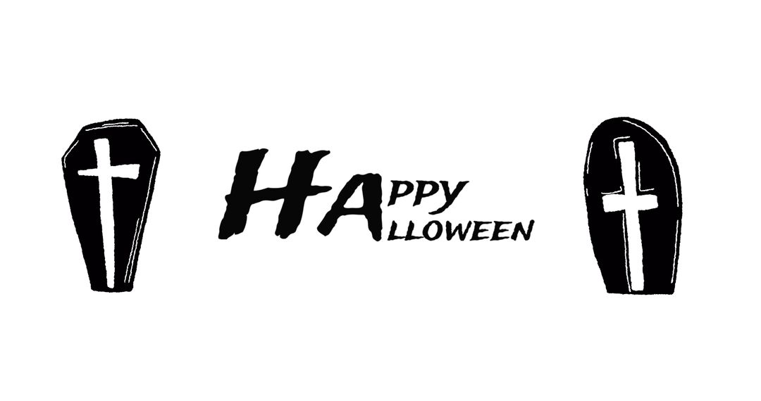 Happy Halloween Greeting with Coffins and Cross