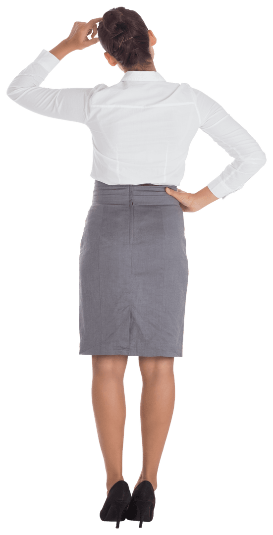 Confused Caucasian Businesswoman Scratching Head on Transparent Background