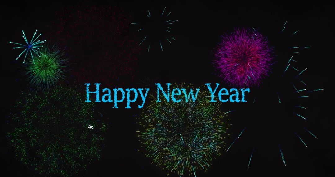 Colorful Fireworks Celebrate New Year with Festive Message