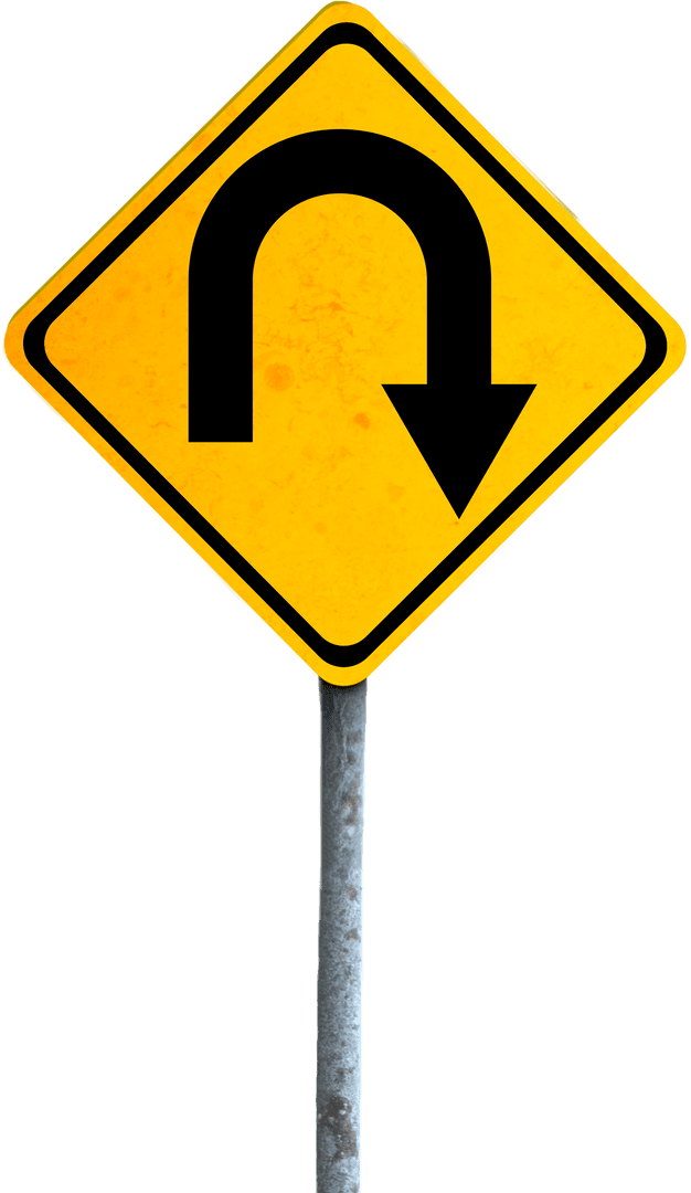 Yellow Diamond Traffic Sign Indicating Transparent U-turn