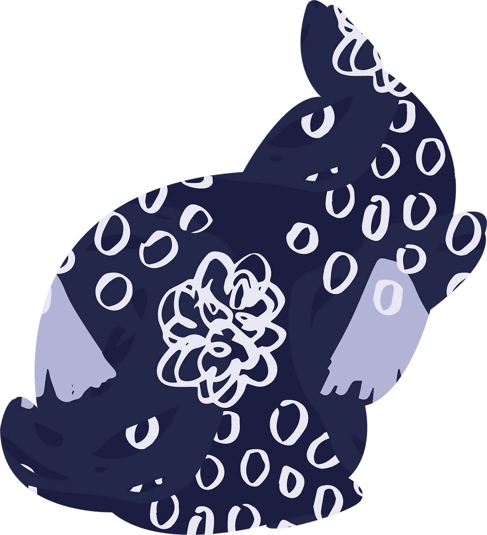 Blue Patterned Rabbit Illustration on Transparent Background