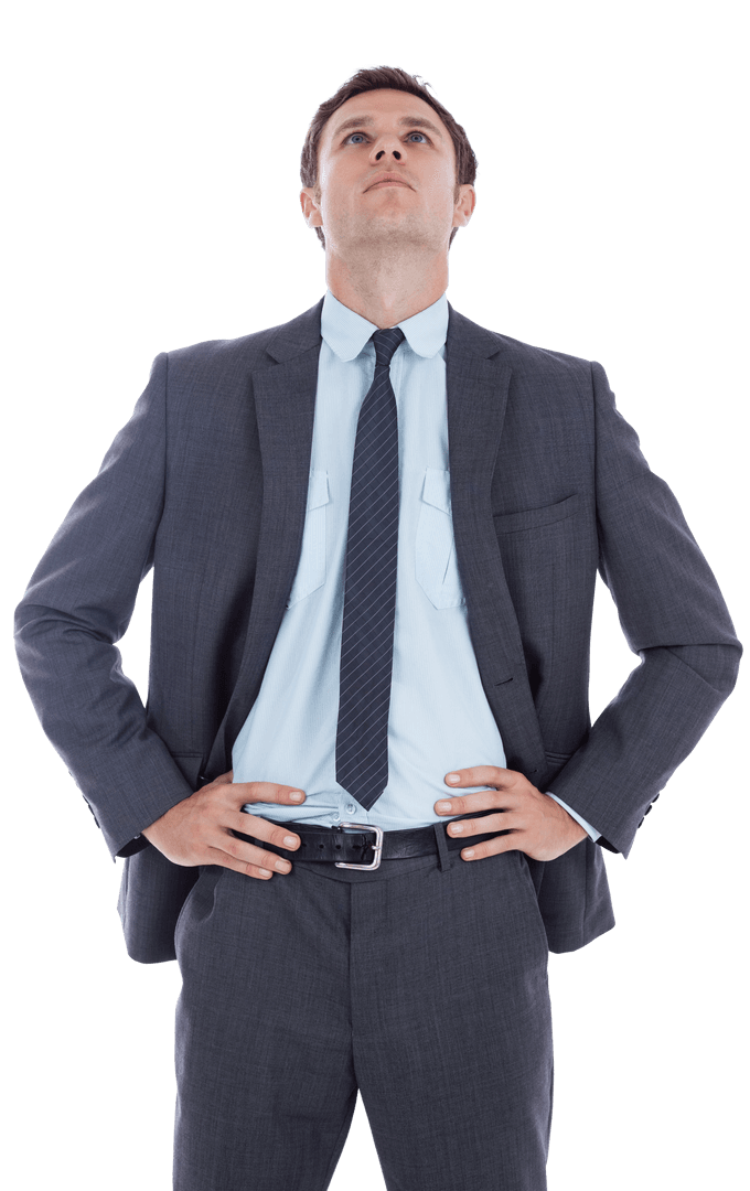 Confident Businessman with Transparent Background Looking Up