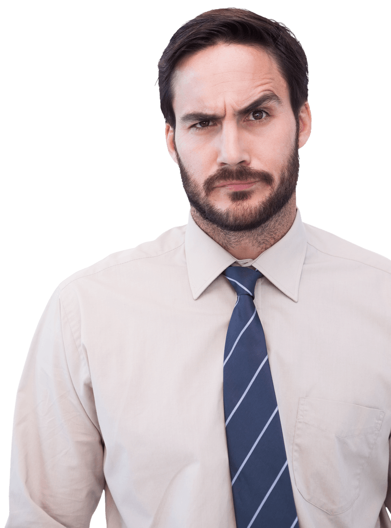 Transparent Doubtful Businessman in Formal Attire Close-Up