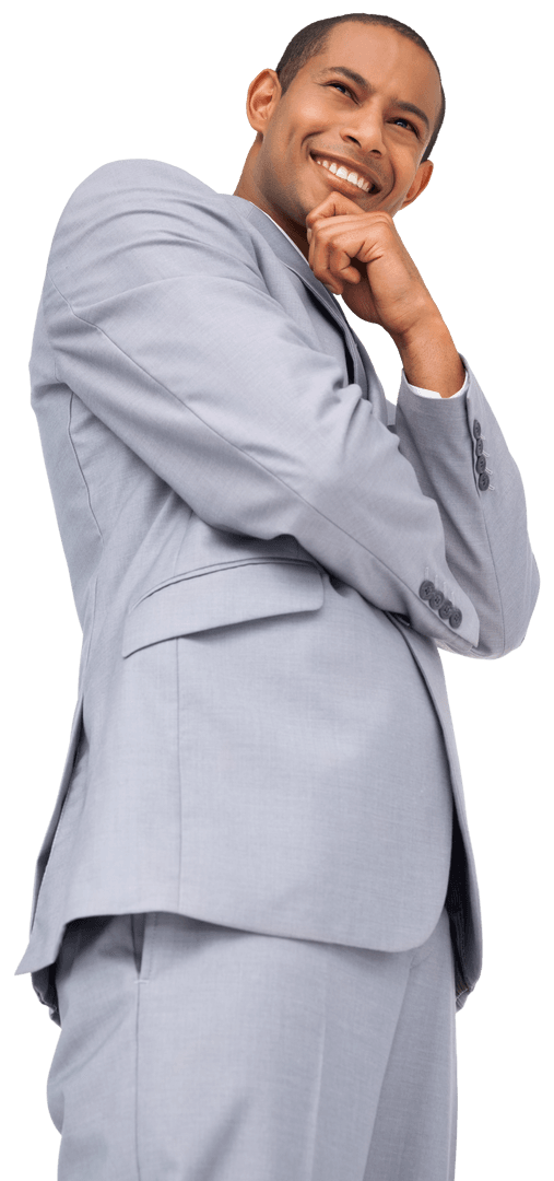 Cheerful Businessman Laughing in Light Grey Suit Transparent Background