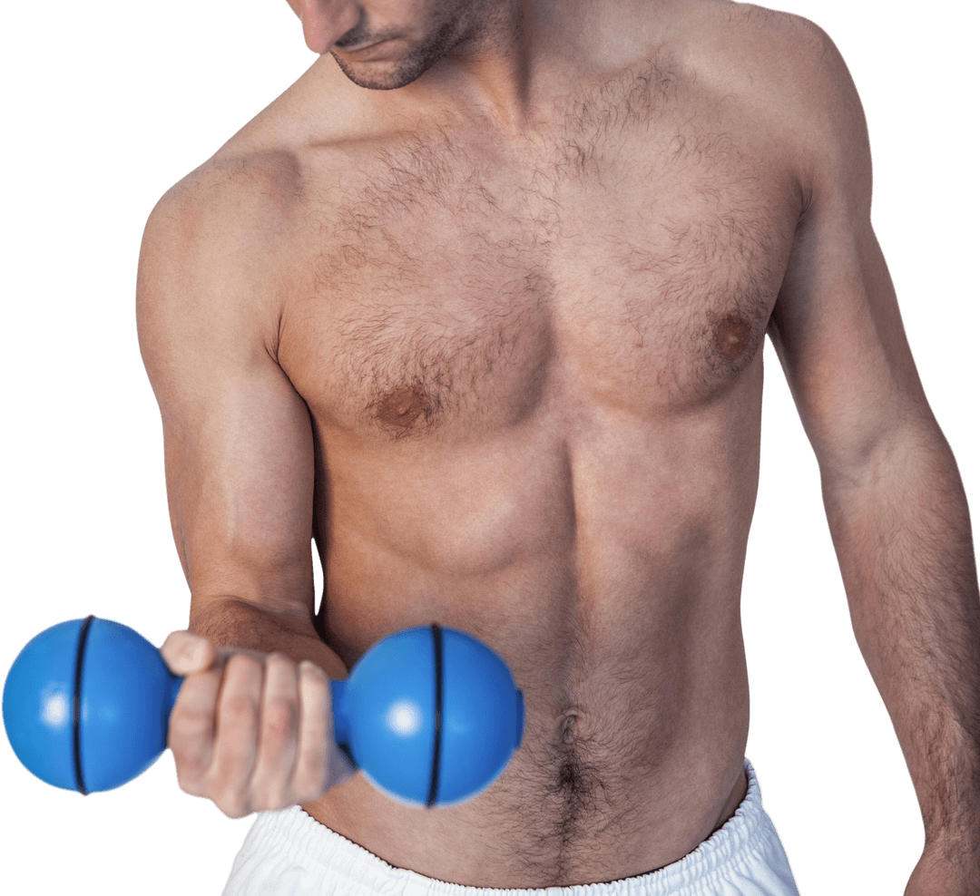 Caucasian Athlete Exercising with Dumbbell on Transparent Background