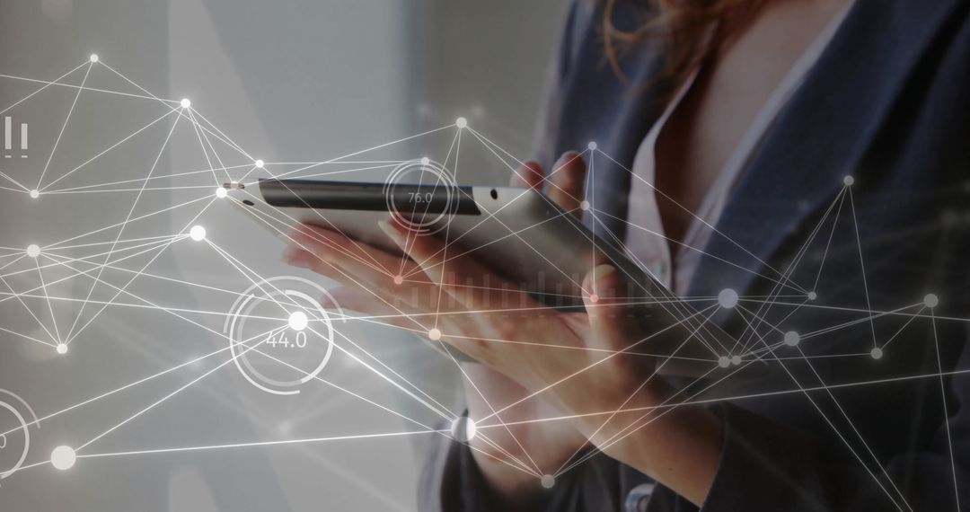 Businesswoman Interacting with Digital Network Connections on Tablet