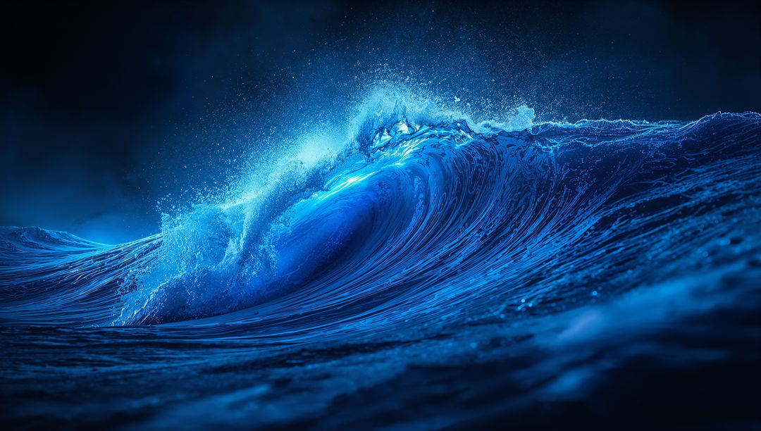 Dynamic Ocean Wave Crashing with Vivid Blue Tones