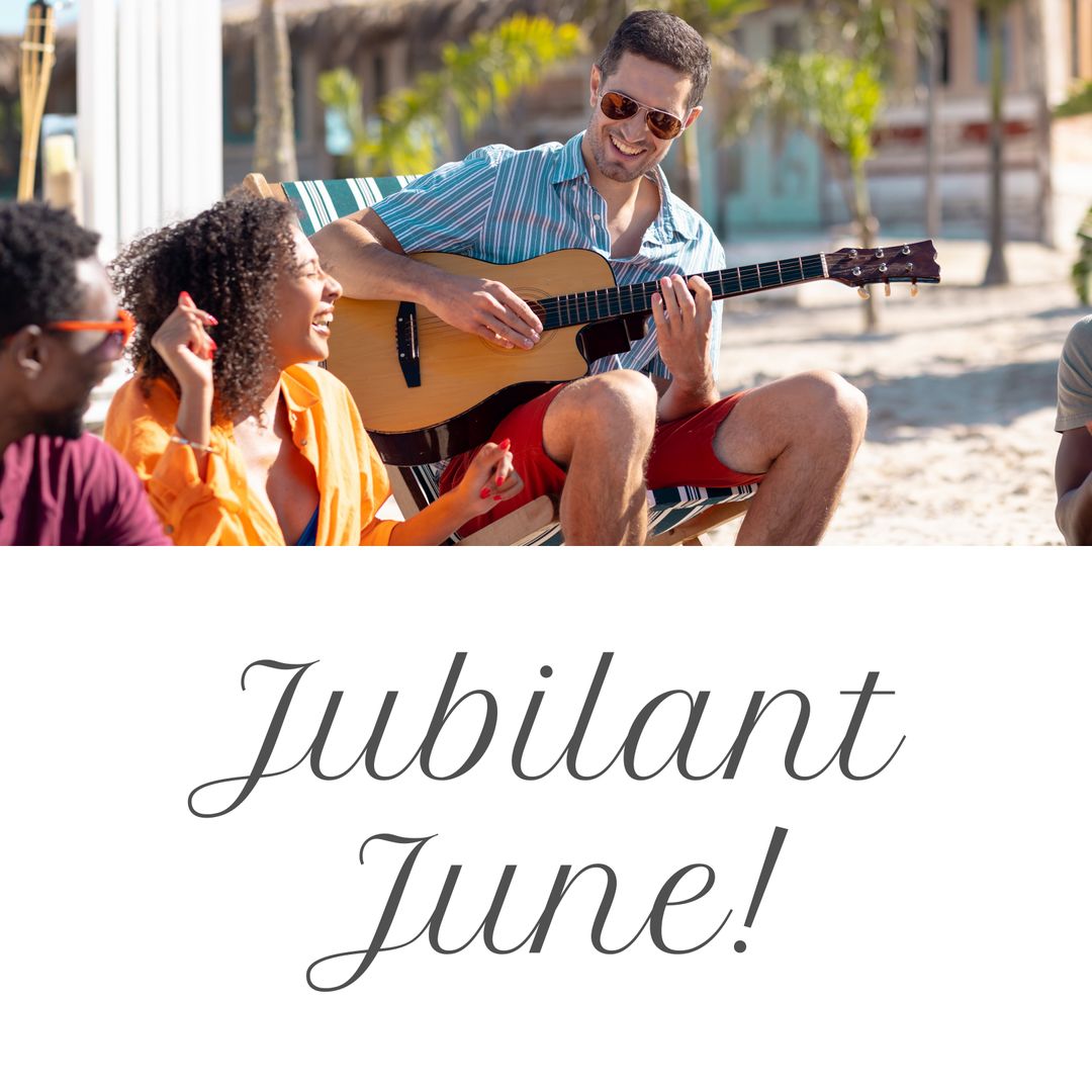 Diverse Friends Enjoying Beach Party with Guitar