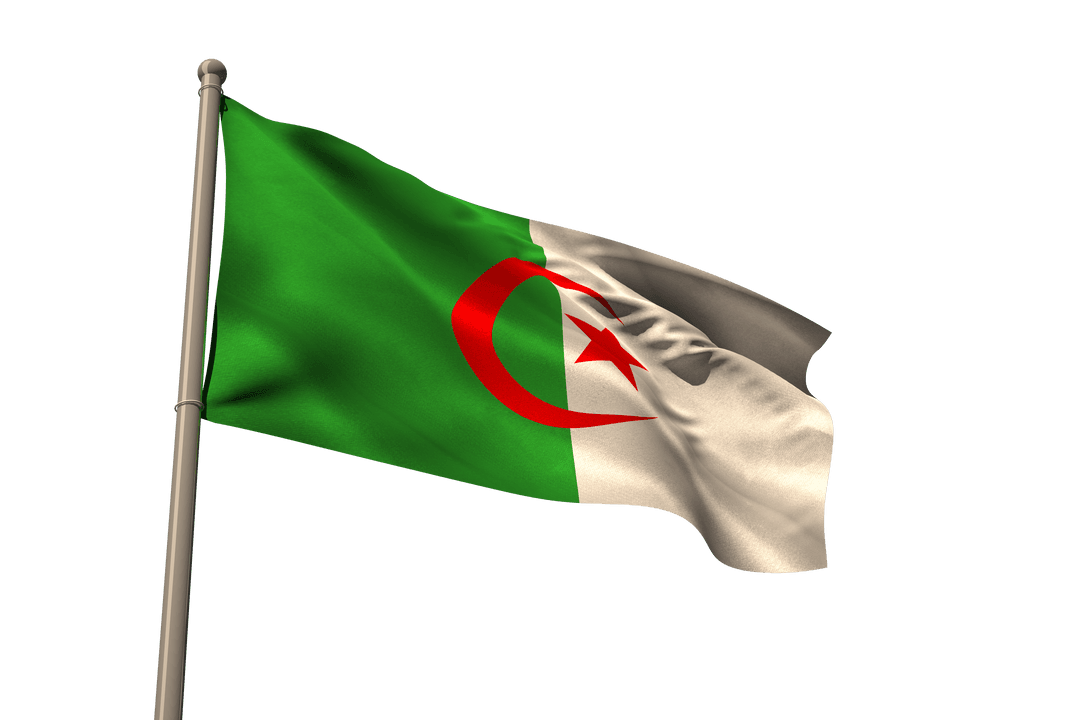 Algerian Flag Waving on Transparent Background