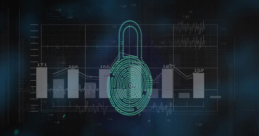 Cybersecurity Illustrated by Digital Fingerprint Lock and Data Charts