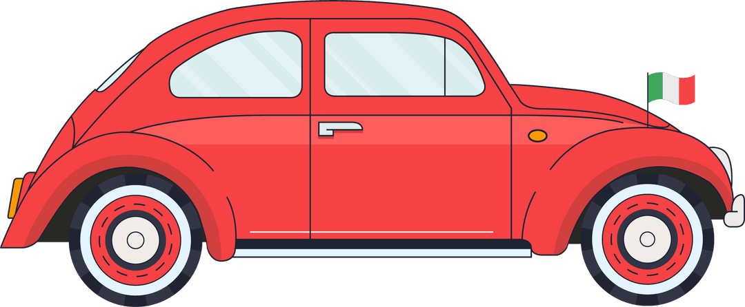 Red Retro City Car with Italian Flag Decal on Transparent Background