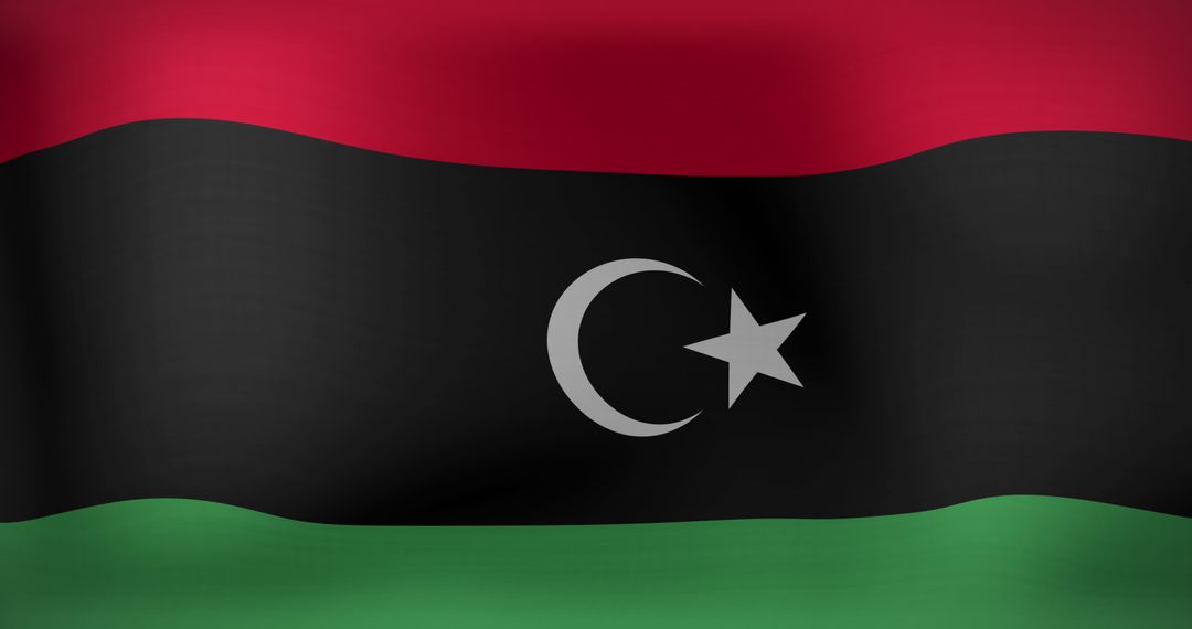 Waving Flag of Libya with Crescent and Star