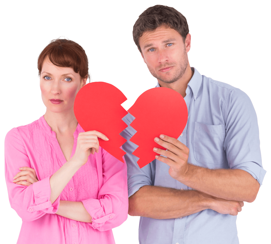 Transparent Couple Holding Broken Heart Signifying Relationship Issues