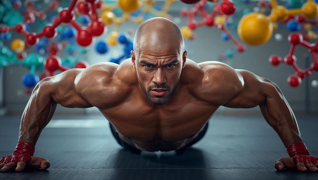 Pushup in High-Tech Fitness Environment with Molecular Models
