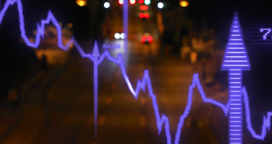 Data Analytics Overlay on Night City Road with Digital Interface