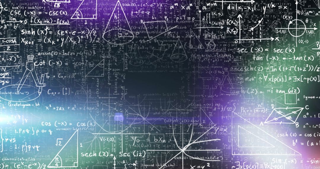 Mathematical Formulas on Black Background with Lens Flares