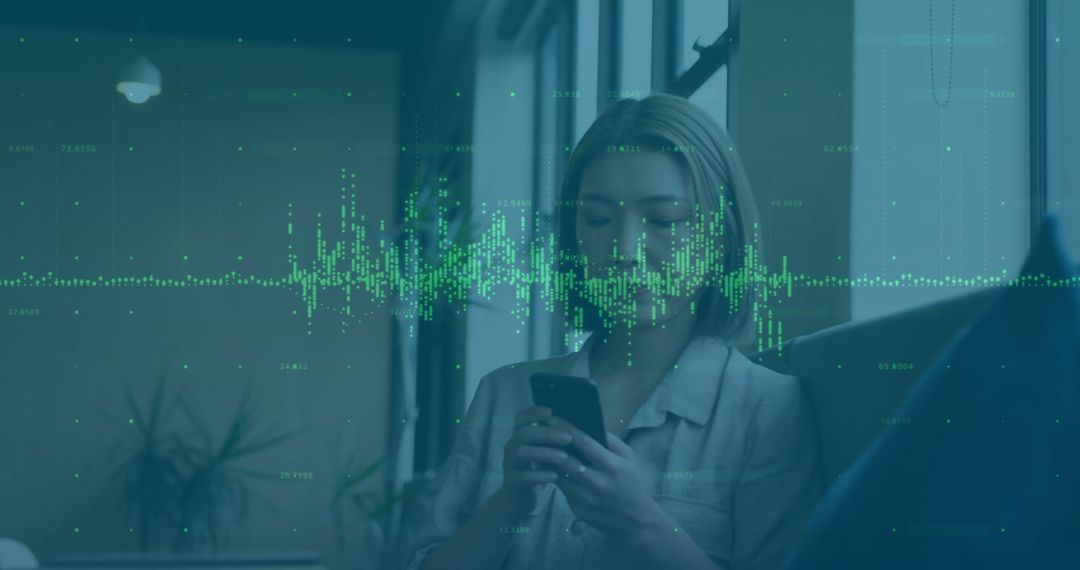 Businesswoman Analyzing Financial Data on Smartphone via Augmented Reality