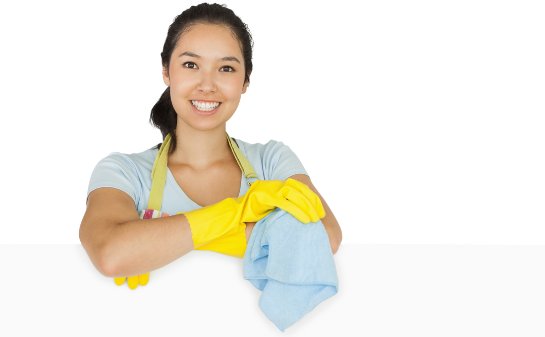 Smiling Woman Wearing Transparent Gloves Cleaning with a Rag - Download Free Stock Images Pikwizard.com