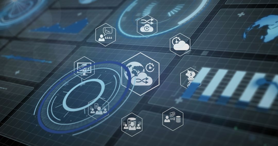 Futuristic Interface with Digital Technology Icons Display