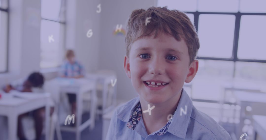 Smiling Schoolboy Enjoying Learning in Classroom