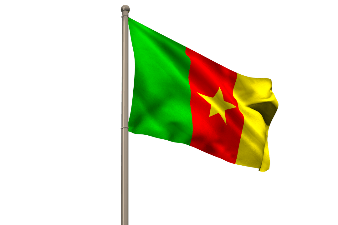 Colorful Cameroon Flag Waving on Transparent Background