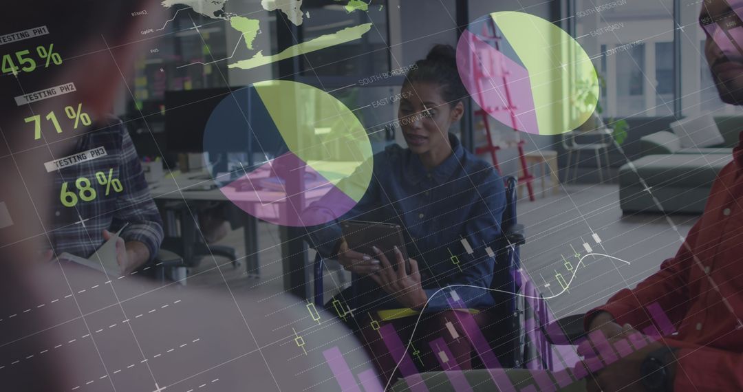 Diverse Team Analyzing Financial Data and Growth Charts in Office