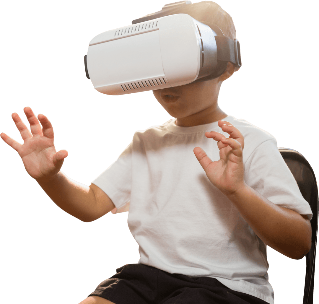 Transparent Image of Young Boy Engaging with Virtual Reality Glasses