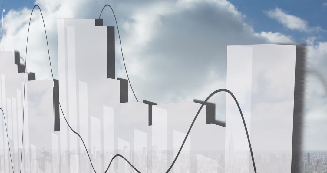 Digital Chart Overlay on Cityscape Illustrating Financial Growth