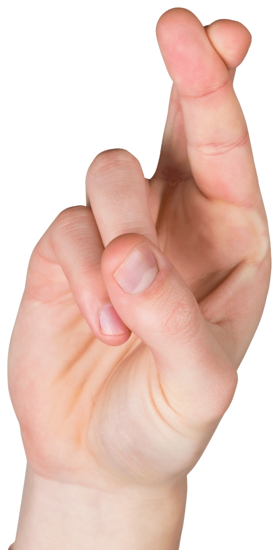 Hand Showing Crossed Fingers Gesture on Transparent Background
