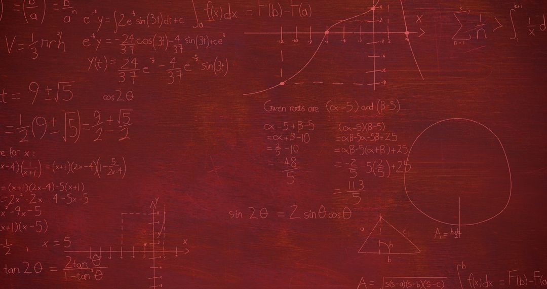Complex Mathematical Equations on Red Background